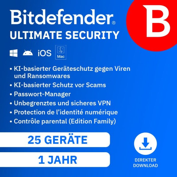 Bitdefender Ultimate Security Family 2027 | 25 Geräte - 1 Jahr